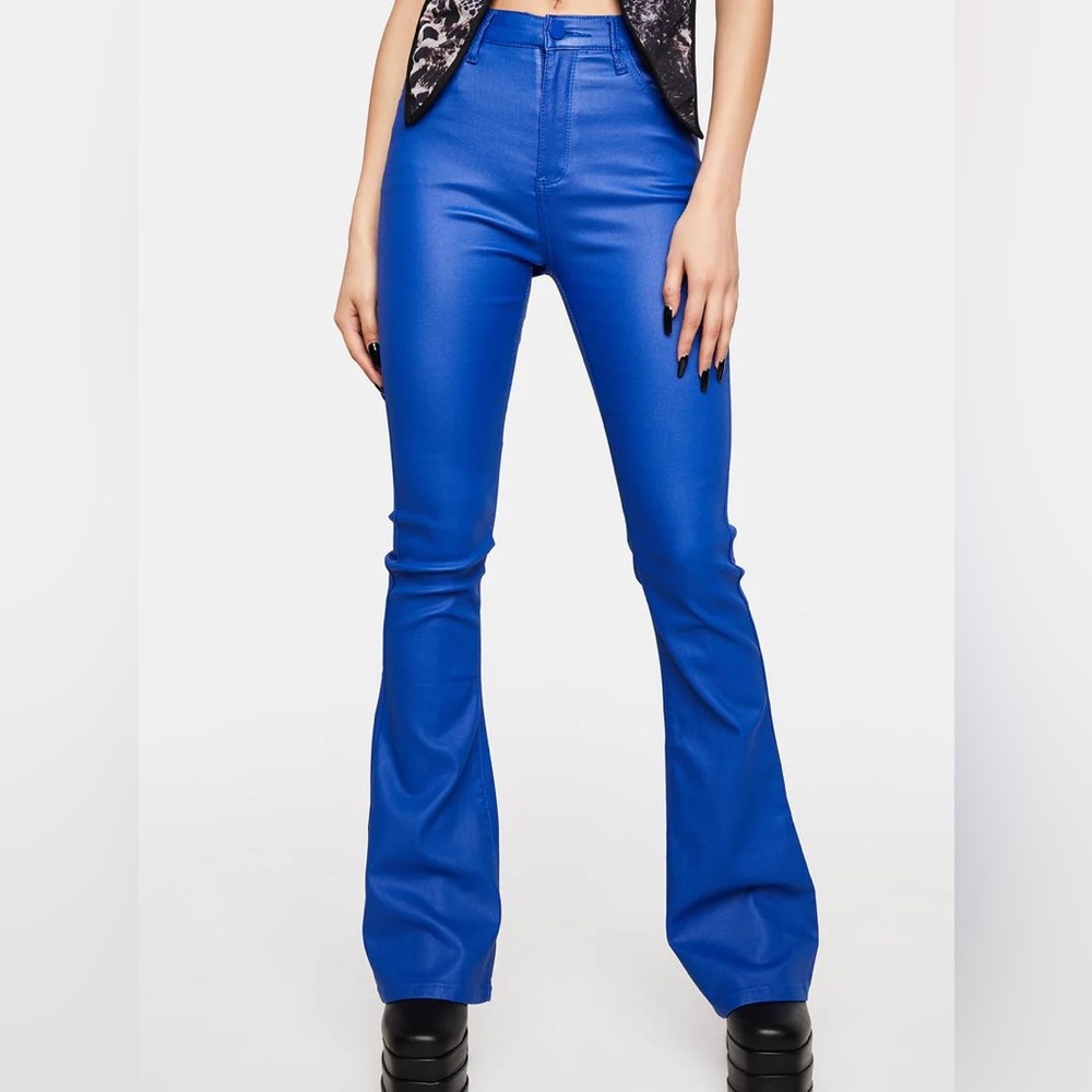 Edikted Blue Leather Flare Pants